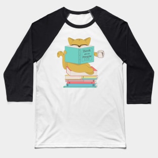 \Cat with glasses drinking coffee or tea and reading book about people Baseball T-Shirt